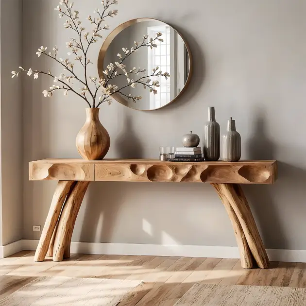 Handcrafted Solid Wood Console Table Carved Accent Furniture
