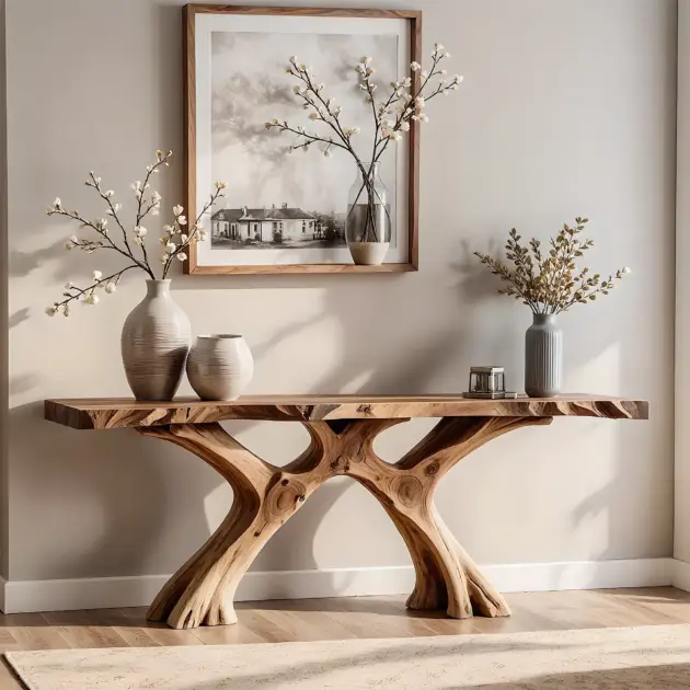 Handcrafted Solid Wood Console Table Rustic Art Furniture