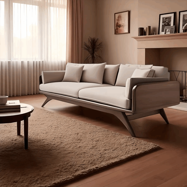 Modern Beveled Leg Ash Wood Sofa Luxury Soft Cushion Furniture