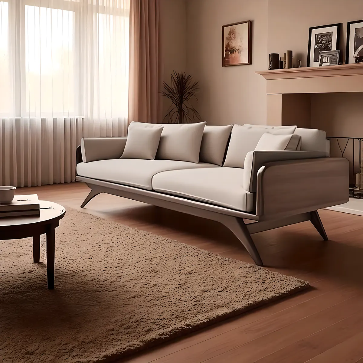 Modern Beveled Leg Ash Wood Sofa Luxury Soft Cushion Furniture