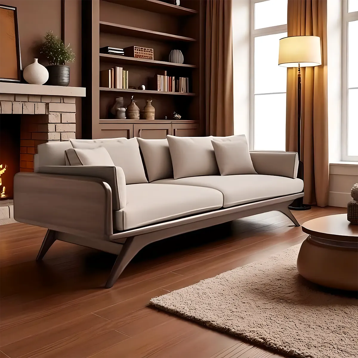 Modern Beveled Leg Ash Wood Sofa Luxury Soft Cushion Furniture - Image 2