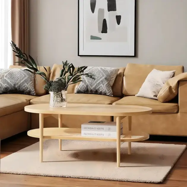 Natural Oak Oval Coffee Table Compact Space Saving Furniture